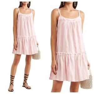 Lemlem Doro Ruffled Striped Mini Dress Pink/White Gauze Cotton blend Size XS